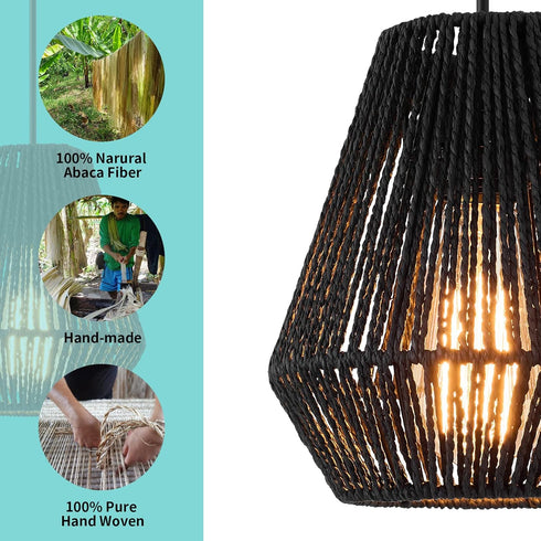 15ft Plug-in Pendant Light,Hanging Lights Fixture With Cord On/Off Switch,Black Handwoven Rattan Basket Shade Boho Lamp