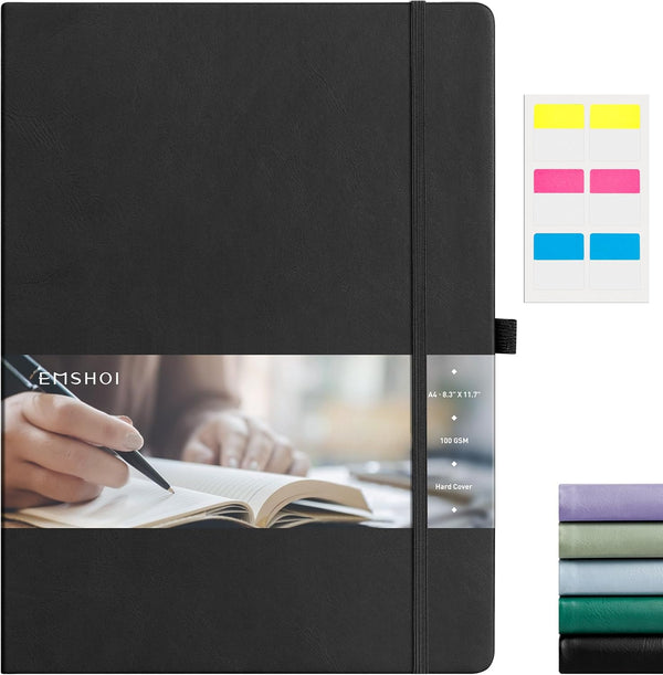 EMSHOI Lined Journal Hardcover Notebook, 8.5 x 11, 192 Pages, A4 Large College Ruled for Work, Black