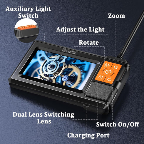 Ferdiiz 4.3" Screen,1920P 8 Lights,32.8ft Light,IP67 Dual-Lens Borescope with Light,Endoscope Camera with Light