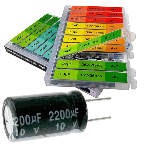 EEEEE 0.1uF-2200uF Capacitors, 20 Value 304pcs Individual Box Electrolytic Assortment Kit