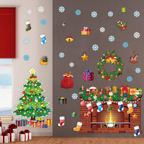 Christmas Bulletin Board Xmas Classroom Decoration - Christmas Tree Cutouts, Fireplace Poster, Winter Holiday Decor