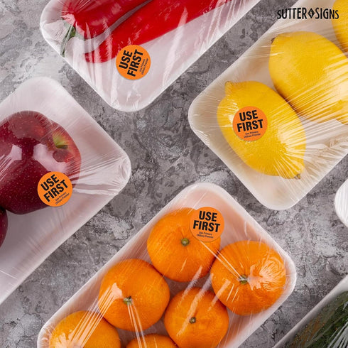 1000 1.5-inch Labels Use First Stickers for Food Service, Wide, Orange by Sutter Signs