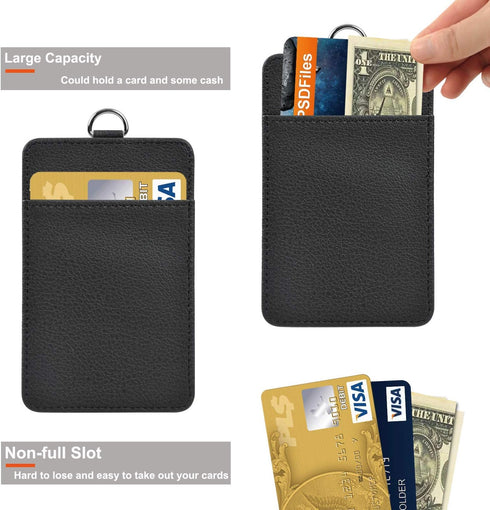 PU Leather ID Badge Holder, Life-Mate ID Badge Holder with Clear ID Window, Credit Card Slot, Black Lanyard
