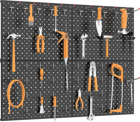 TORACK 4Pcs Metal Pegboard Panels 12"x16" for Garage, Workbench, Tool Organizer with 1/8" & 1/4" Holes, Black