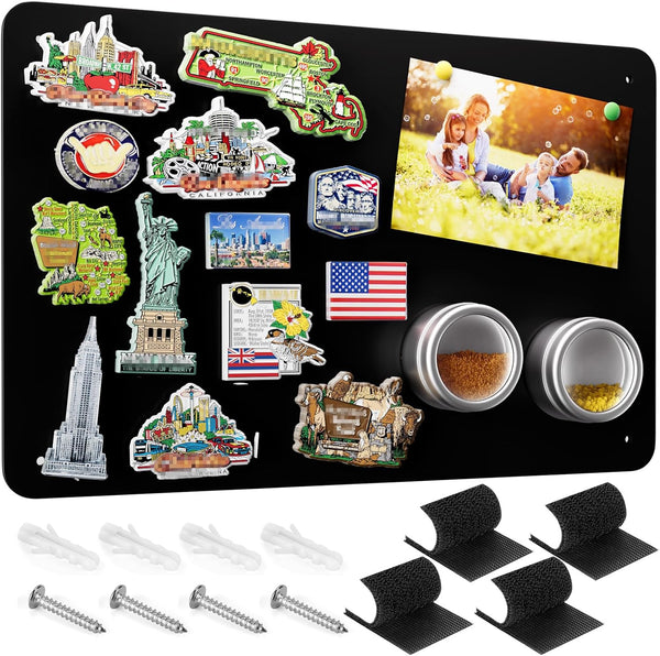 MaxGear 17.5" x 11.4" Black Metal Magnetic Board, Includes Dual Lock Tape and Screws for Wall Display