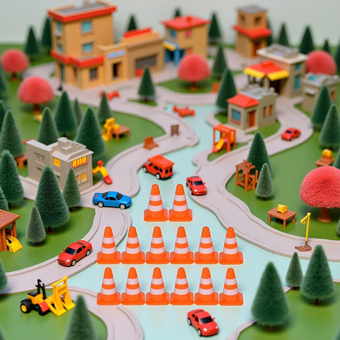 JJLFresheners 14 Pcs Miniature Road Cone Orange Mini Traffic Cones Plastic Sign Road Cone Toy Roadblock Cone Sign Model