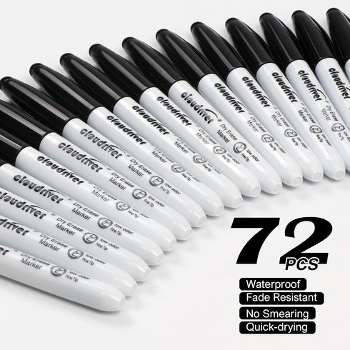72 Pack 0.7mm, cloudriver Dry Erase Markers Ulta Fine Tip, Black Whiteboard Marker, Low Odor, For Office And Home