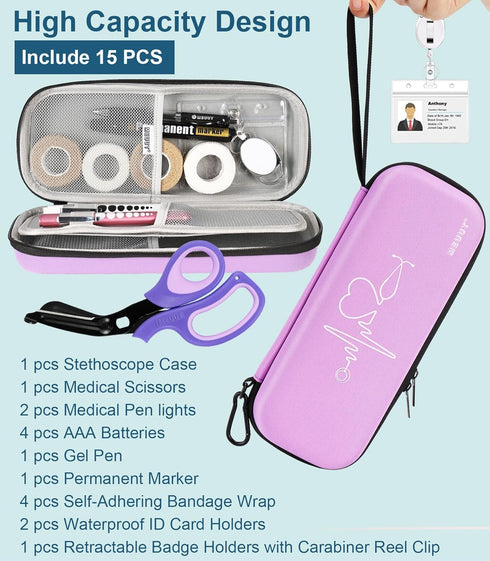 15 MEUUT pcs Stethoscope Case Kit, Perfect Nurse Gift Include Stethoscope Case, Medical Scissors, Penlights