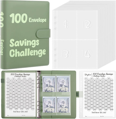 SKYDUE 100 Envelopes Money Saving Challenge Binder, Savings Challenges Book with Cash Envelopes, Save $5,050