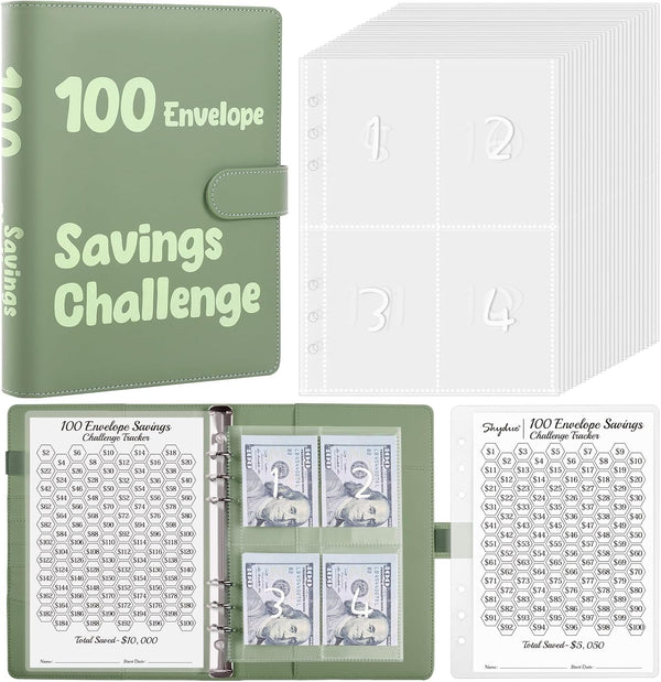 SKYDUE 100 Envelopes Money Saving Challenge Binder, Savings Challenges Book with Cash Envelopes, Save $5,050