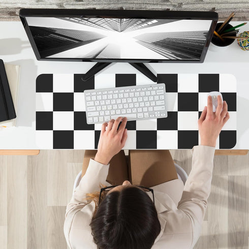 Non-Slip Desk Pad, Checkered Waterproof PU Leather Desk Protector, Large Blotter for Work/Home/Decor (31.5"x12", White)