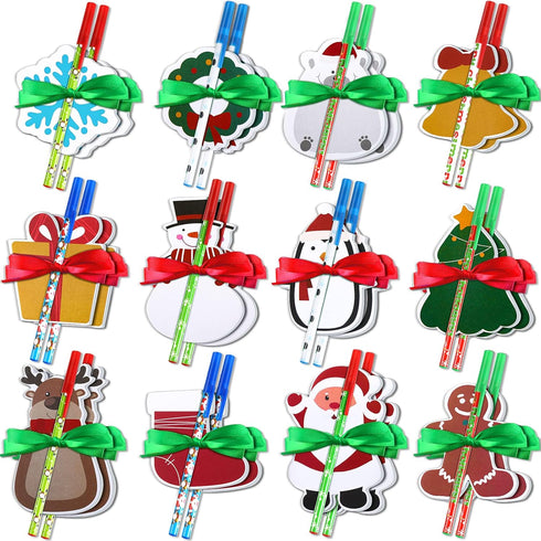 Christmas Notepad Set, 24 Set with Holiday Ballpoint Pens, Sticky Notes with Christmas Characters, Winter Holiday Theme