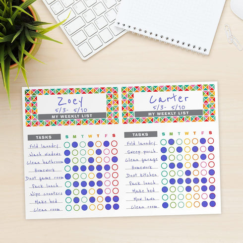 Bright Colorful Sticky Note Chore Chart, 16.25" x 11" Repositionable Planner, 52 Kids Weekly Task Lists