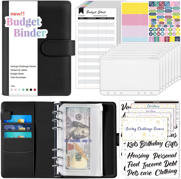 Sooez Budget Binder with Money Saving Challenge, Cash Envelopes, Expense Sheets, and Tracker for Home Office