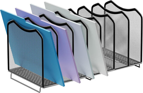 Simple Trending Mesh Desktop File Sorter, 7-Section Bookshelf Organizer for Home Office, Black