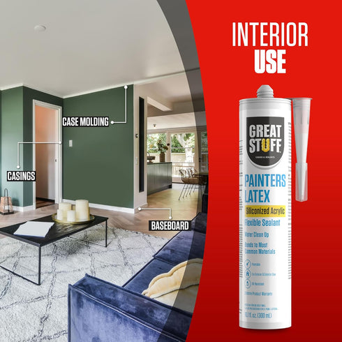 Great Stuff Acrylic Latex Paintable Caulking Sealant, White Caulk, 10.1 oz
