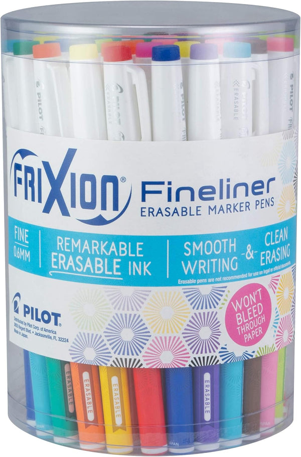 Pilot FriXion Fineliner Erasable Marker Pens, Fine Point 0.7 mm, Tub of 36 Assorted Colors