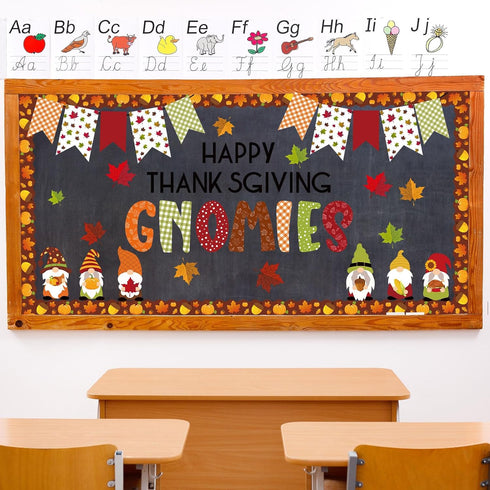 Whaline 66 Pcs Fall Bulletin Board Kit, Happy Thanksgiving Set with Gnome Maple Leaves Decoration for Classroom Decor