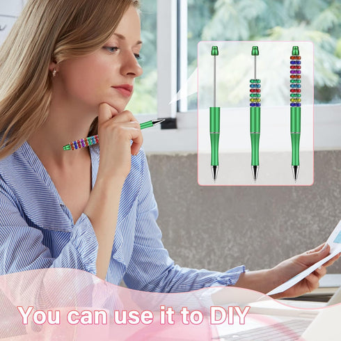 Plastic Beadable Pens with Shaft, 1.0 mm Black Ink Bead Pens for DIY, Office School Supplies, 20 Colors