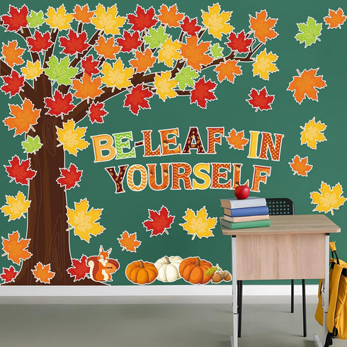 Fall Tree Classroom Bulletin Board Decorations Pumpkin Maple Leaves Cutouts for School Home Decor