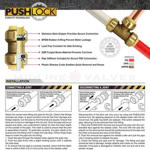 Everflow Supplies Pushlock UPBVF34 3/4 Inch Push X Female Ball Valve, Heavy Duty Rust Resistant Handle