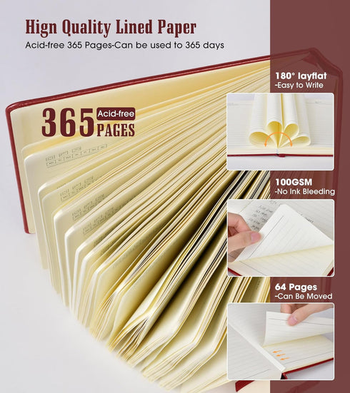 Lined Journal Notebook: 365 Pages A4 Big Writing Notebook, Hardcover Leather for Women Men, 100Gsm Thick Paper