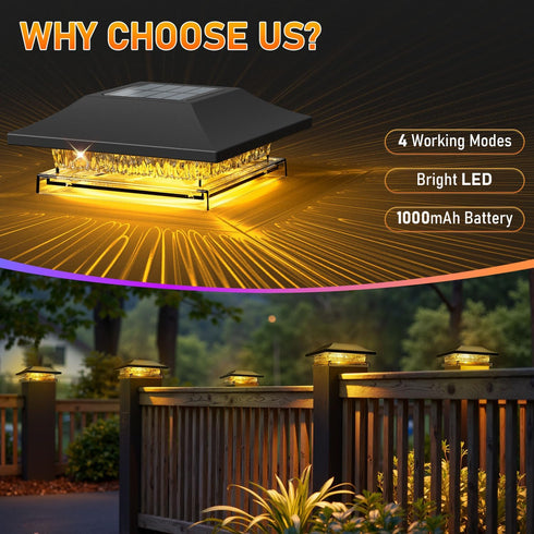 2 Pack 4 4x4 Viewsun Solar Post Cap Lights, Outdoor Fence Solar Powered Cap with Lighting Modes Waterproof Light