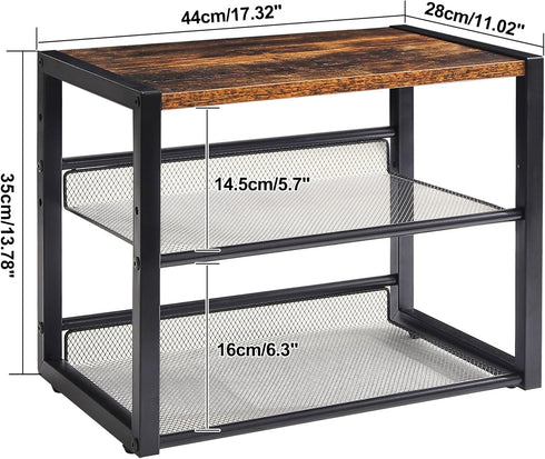 YMYNY 3 Tiers Desktop Printer Stand, Adjustable Storage Shelves for Home Office, Rustic Brown