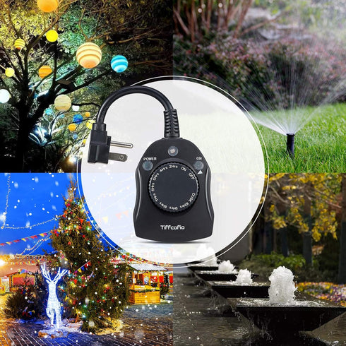 Outdoor Timer Outlet, Dusk to Dawn Light Sensor Timer, Weatherproof 2 Grounded Outlets for Christmas Lights (1 Pack)