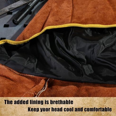 Welding Hood Leather, Cowhide Split Leather Caps with Neck Shoulder Drape for Men & Women, Brown
