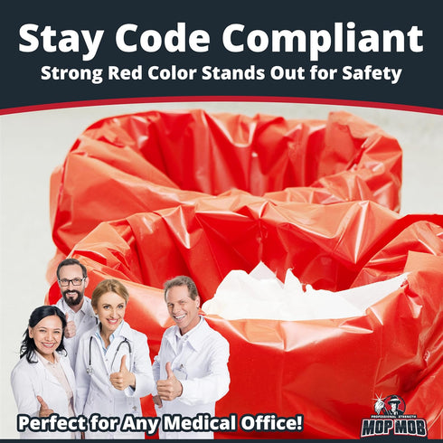 100 10 24" No Leak, Hospital Grade Biohazard Waste Bags Pk. Gallon, Red Trash Liner With Hazard Symbol For Infectious