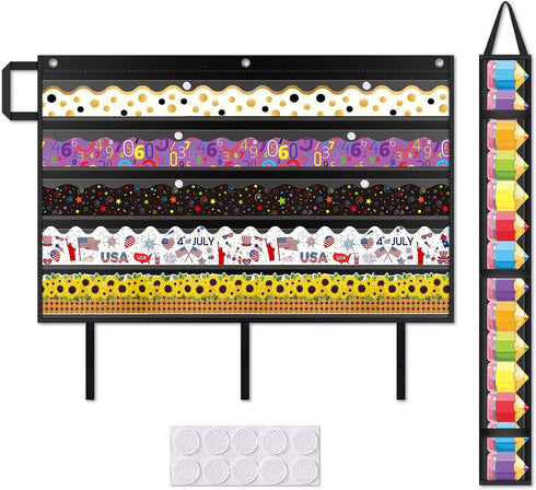 Bulletin Border Storage Pocket Chart for Classroom, Organizer with Storage Pockets for Bulletin Board (Black)