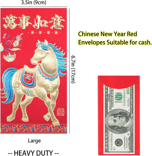 Temogole 2026,Heavy 6 24Pcs Chinese New Year Red Envelopes Horse,Hongbao Duty Lucky Money Pockets Of Chinese Lunar