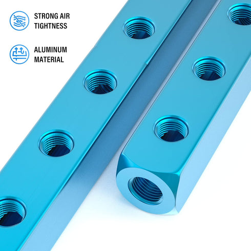 TAILONZ PNEUMATIC 1/4" Blue 6 Way 9 Port Pneumatic Shunt Aluminum Block Air Distribution Block