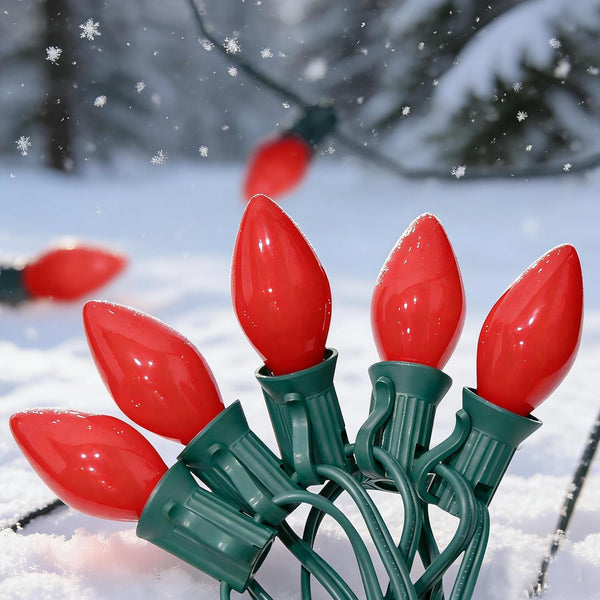 Xingzd 25Ft Red Chritsmas Lights Outdoor, C7 Vintage String Lights with 27 Red