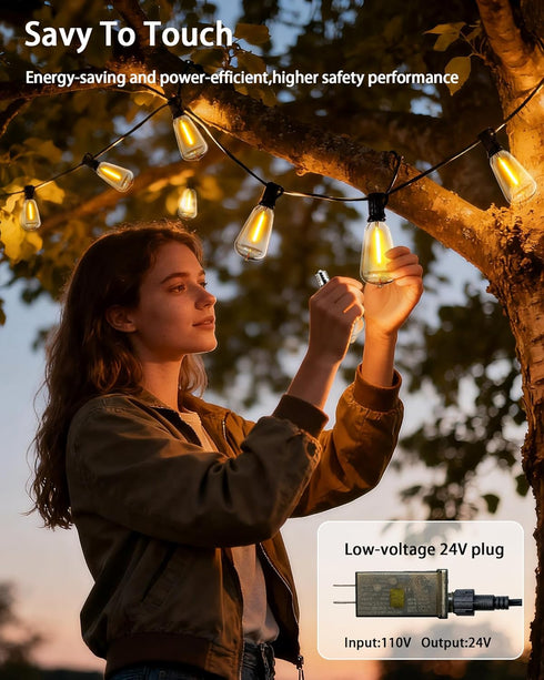 Dimmable 50FT 18+1 ST38 Bulbs Outdoor String Lights Waterproof with Remote, Shatterproof Edison LED Hanging Outside