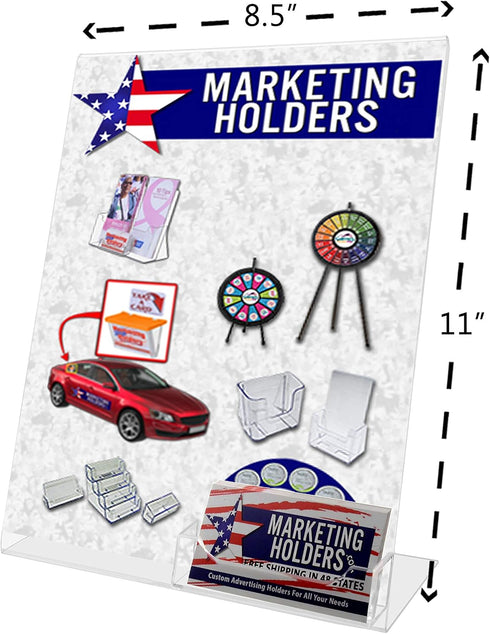 6 Pack 8.5" 11" 3.5" 2" Marketing Holders Acrylic Sign Holder x with x Business Card Pocket Slant Back Side Load Clear