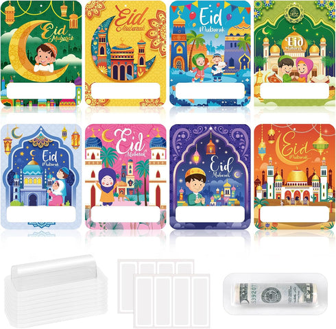 HOWAF 8 Sets Eid Mubarak Money Holder Cards for Cash Gift, Muslim