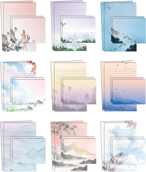Better Office Products Mini Stationery Set of 100, Japanese Paper (50 Lined Sheets + 50 Envelopes), 5.5 x 8.25 inch, 9