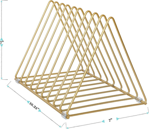 Martha Stewart Ryder Gold Mesh Metal 9 Slot Triangle Magazine File Holder, Desktop Organizer