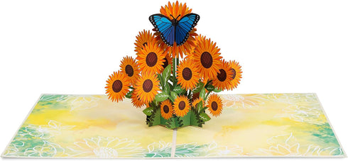 Paper Love 3D Sunflowers Pop Up Card for Birthday, Get Well, All Occasion - 5" x 7" with Envelope and Note Tag