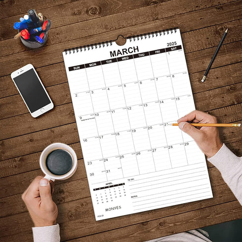 Large Wall Calendar 2025-2026 - 17" x 12" Academic Calendar with Wire Binding & Hanging Hook