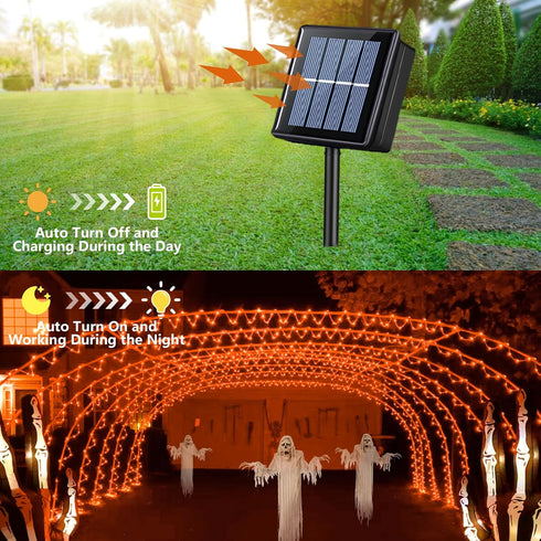 2 Pack 33ft 100 8 QITONG Orange Solar Rope Lights, Each LED String Lights Outdoor, Fairy Lights in Clear Thin Tube