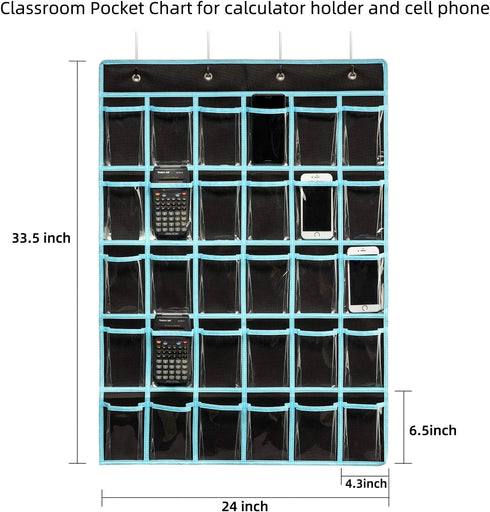 KEEPJOY Pocket Chart Organizer,Cell Phones Calculator Holder for Storage, Hanging Wall Door Caddy for Classroom .(30 Pockets-Black)