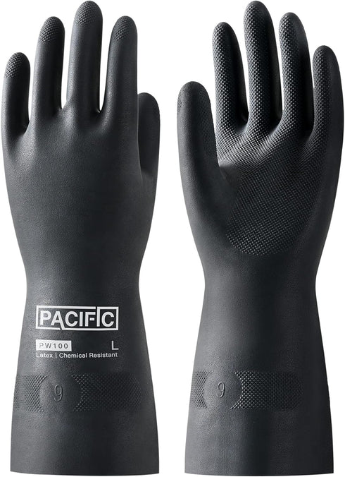 PACIFIC PPE Heavy Duty Chemical Resistant Gloves, Industrial Rubber Gloves, Large, 12.6", Resist Acid, Alkali, and Oil