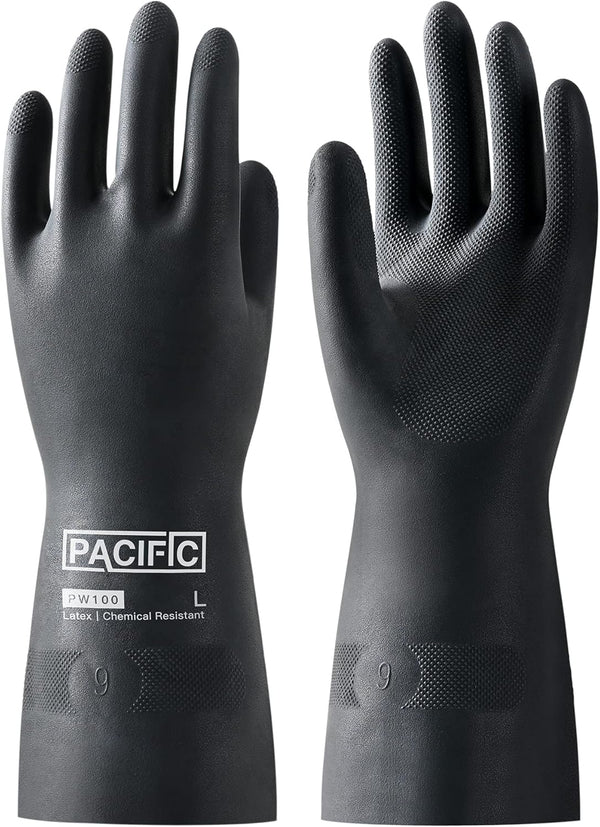 PACIFIC PPE Heavy Duty Chemical Resistant Gloves, Industrial Rubber Gloves, Large, 12.6", Resist Acid, Alkali, and Oil