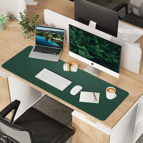 Leather Desk Pad Protector, Large Natural Cork & PU Leather Mat, Waterproof Writing Pad for Office & Home, Dark Green