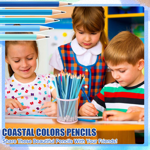 CHENGU 36 Pack Coastal Blue Pencils with Eraser, Cute Erasable Checking Wooden Pencils for Teens Adults