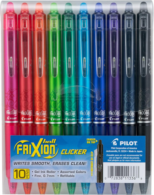Pilot FriXion Erasable Gel Pens, Fine Point 0.7 mm, Pack of 10 Assorted Colors