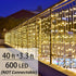 40ft 3ft 600 Solhice LED Curtain Lights Outside x for Backyard, LED Plug in Hanging Fence String Lights Outdoor